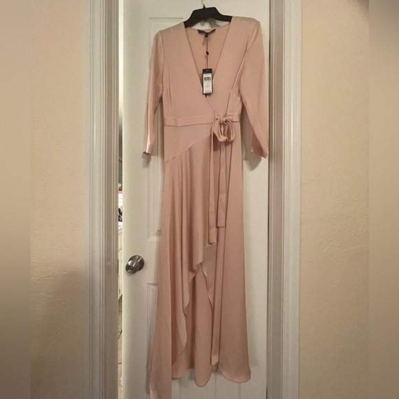 BCBG Max Azria Almond Pink Blush Wrap Satin Gown NWT Size XS - Picture 9 of 9